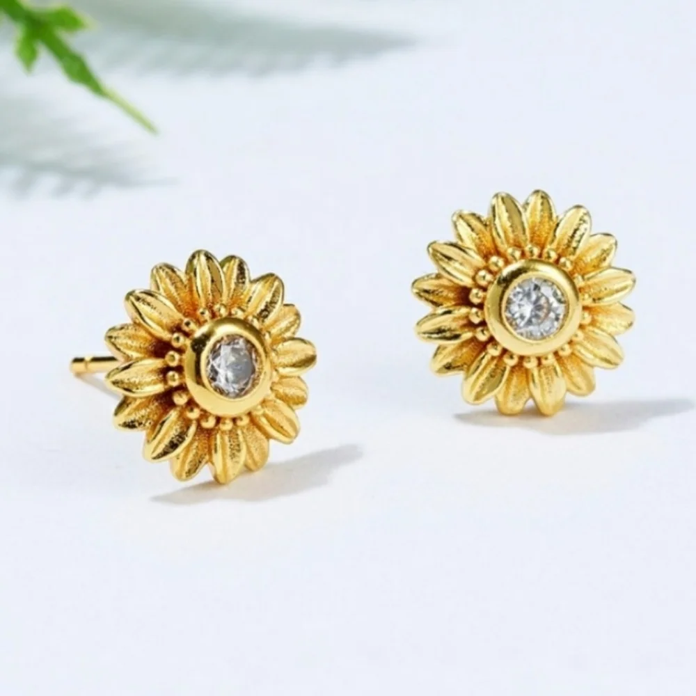 Goldtone Sunflower Stud Earrings